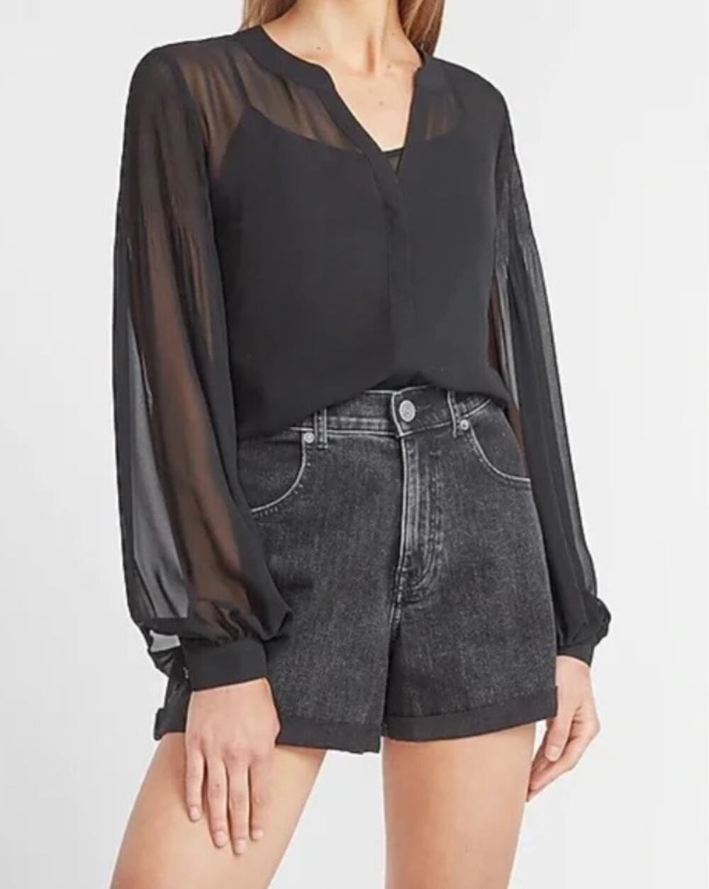 Express Super High Rise Mom Shortie Shorts Women's 2 Denim Jean Black Cuffed